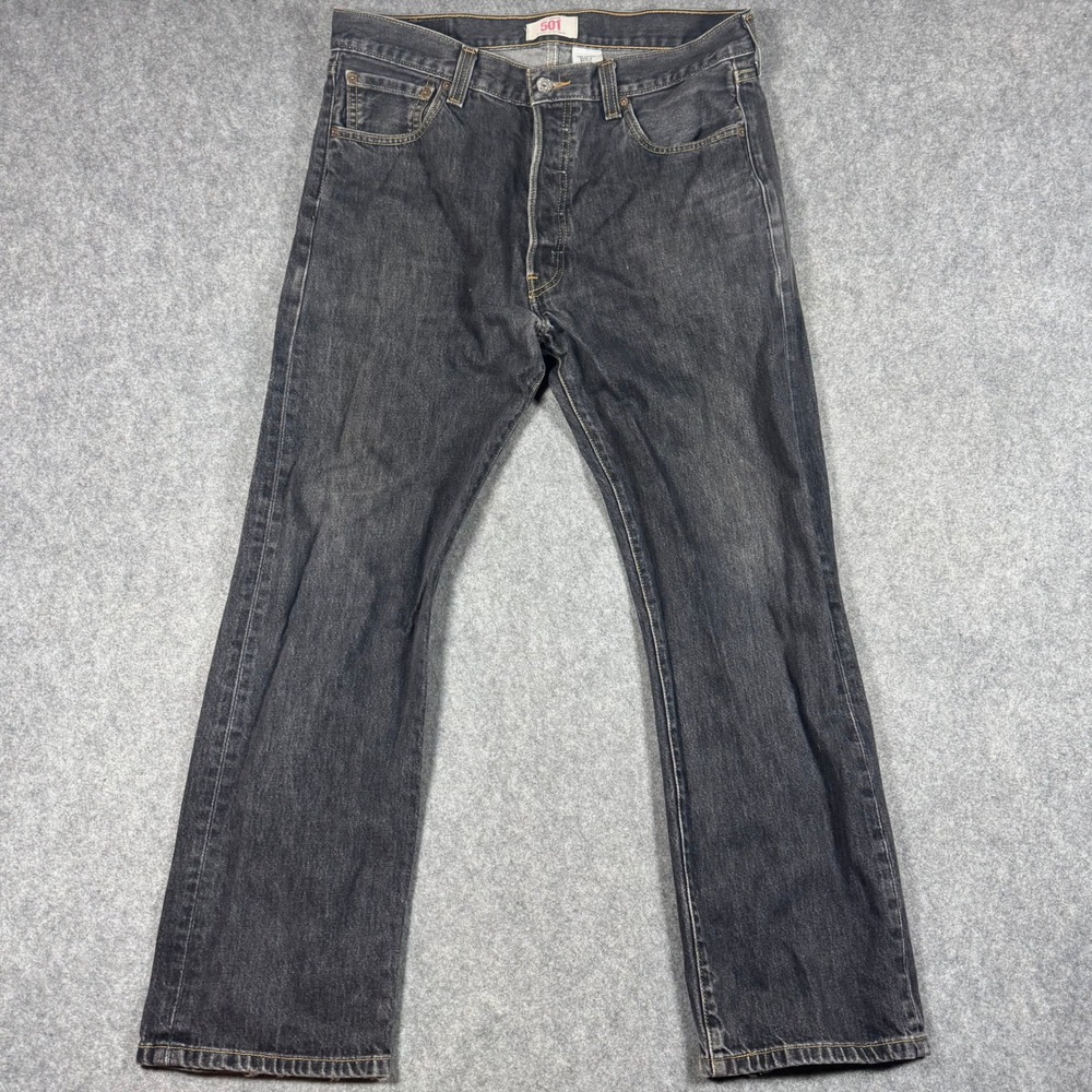 Levis 501 Jeans Mens 35x30 Black Original Straight Leg Distressed Button Fly Y2K